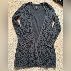 JM Collection Charcoal Leopard Cardigan
